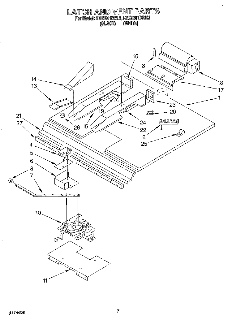 LATCH AND VENT Diagram and Parts List for KEBI241BBL2  KitchenAid Wall Oven