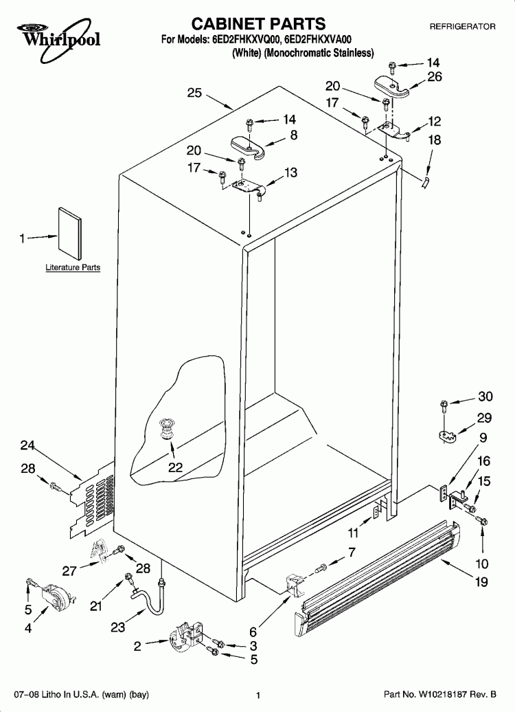 CABINET PARTS Diagram and Parts List for 6ED2FHKXVA00  Whirlpool Refrigerator