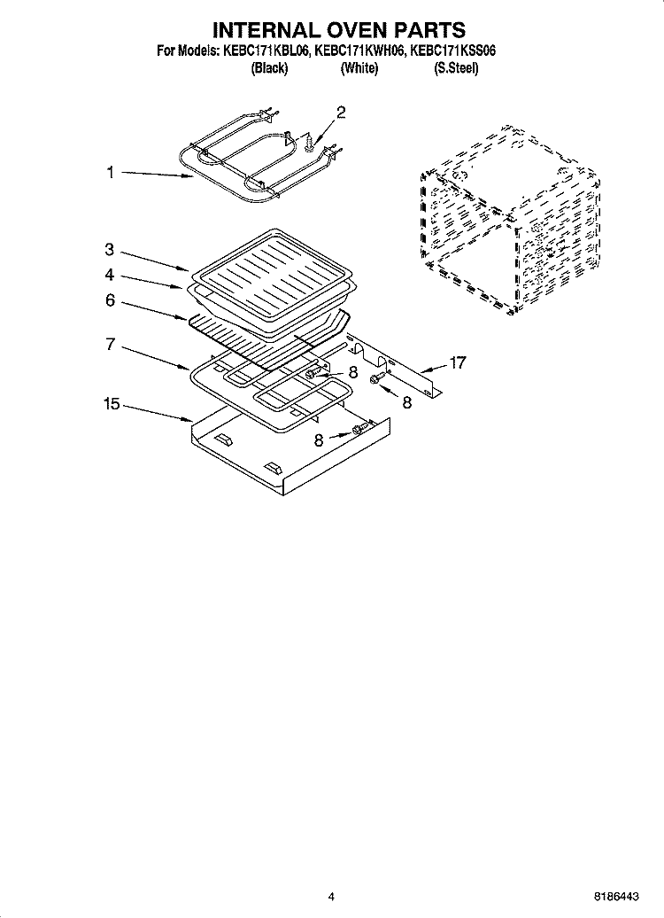 INTERNAL OVEN PARTS Diagram and Parts List for KEBC171KSS06  KitchenAid Wall Oven