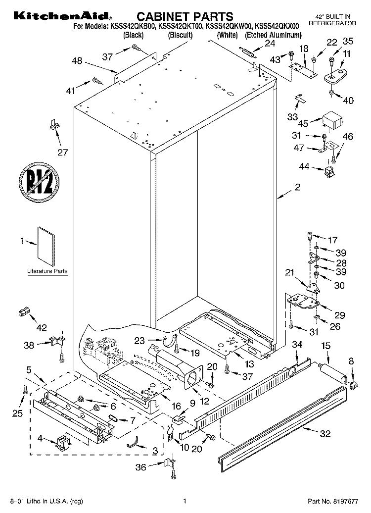 CABINET, LITERATURE Diagram and Parts List for KSSS42QKT00  KitchenAid Refrigerator