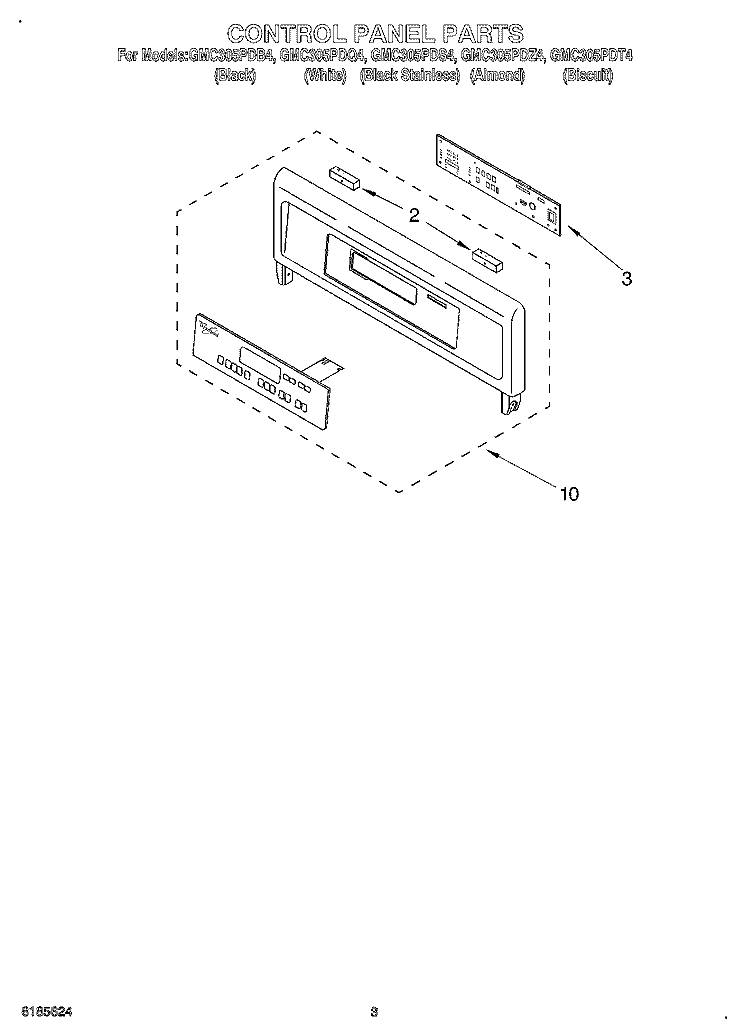 CONTROL PANEL Diagram and Parts List for GMC305PDS4  Whirlpool Microwave Oven Combo
