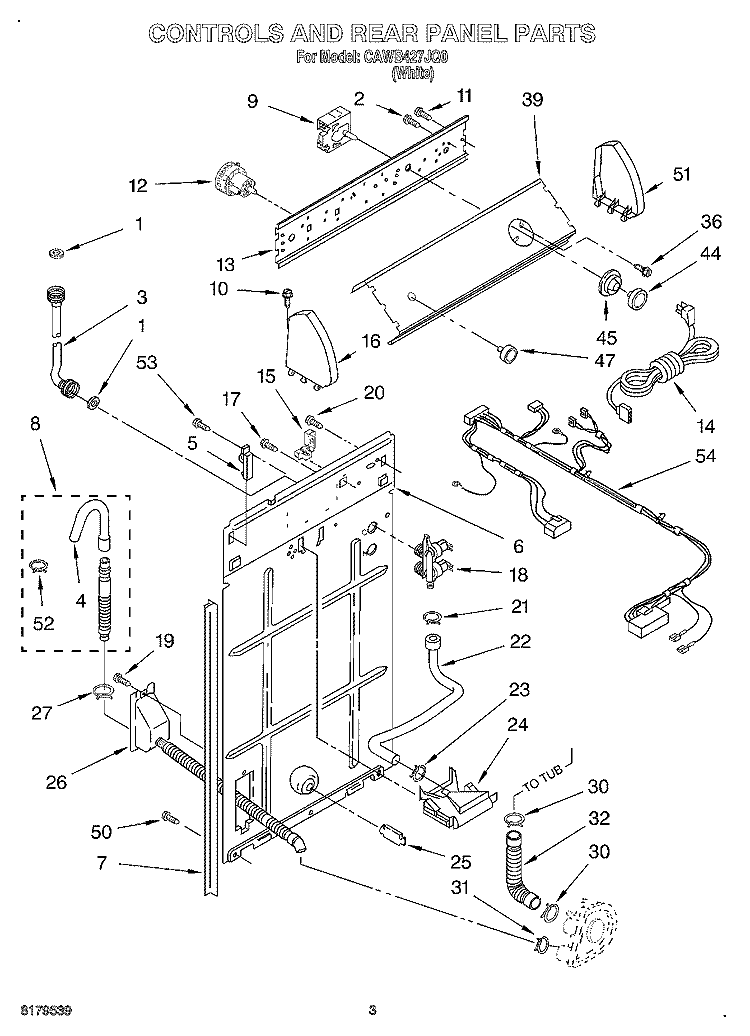 CONTROLS AND REAR PANEL Diagram and Parts List for CAWB427JQ0  Crosley Washer