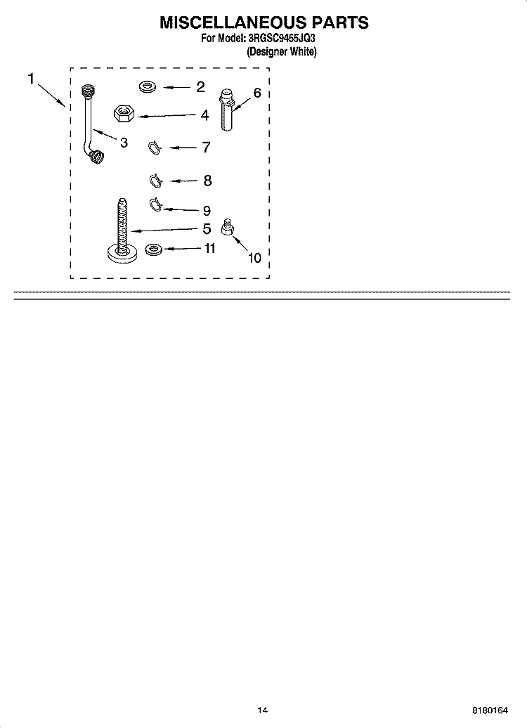MISCELLANEOUS PARTS - OPTIONAL PARTS (NOT INCLUDED) Diagram and Parts List for 3RGSC9455JQ3  Whirlpool Washer