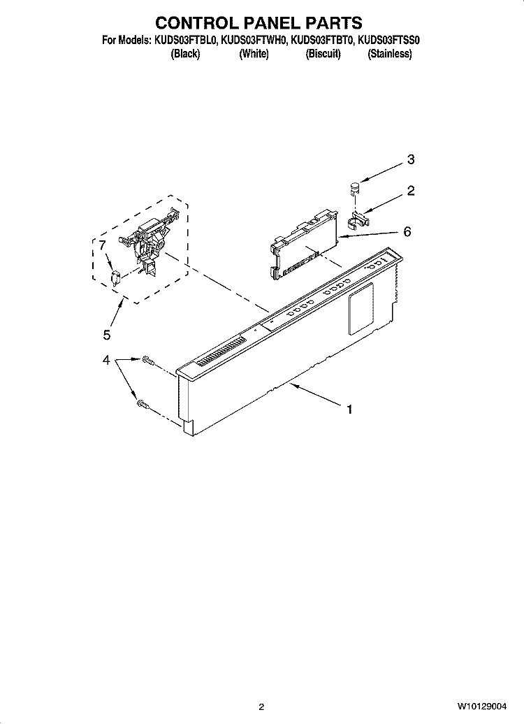 CONTROL PANEL PARTS Diagram and Parts List for KUDS03FTBL0  KitchenAid Dishwasher