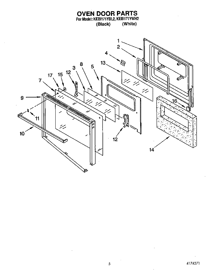 OVEN DOOR Diagram and Parts List for KEBI171YBL2  KitchenAid Wall Oven
