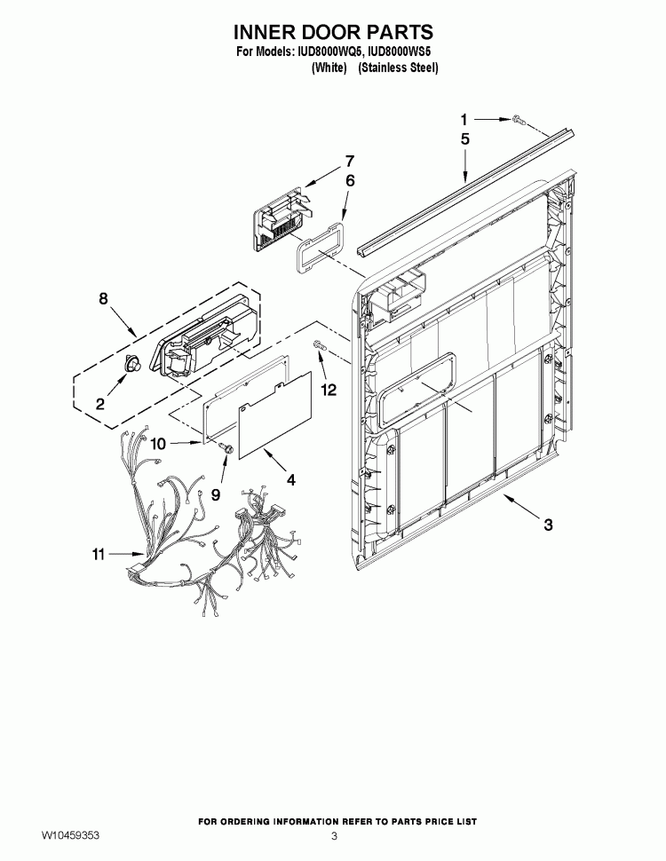 INNER DOOR PARTS Diagram and Parts List for IUD8000WS5  Whirlpool Dishwasher