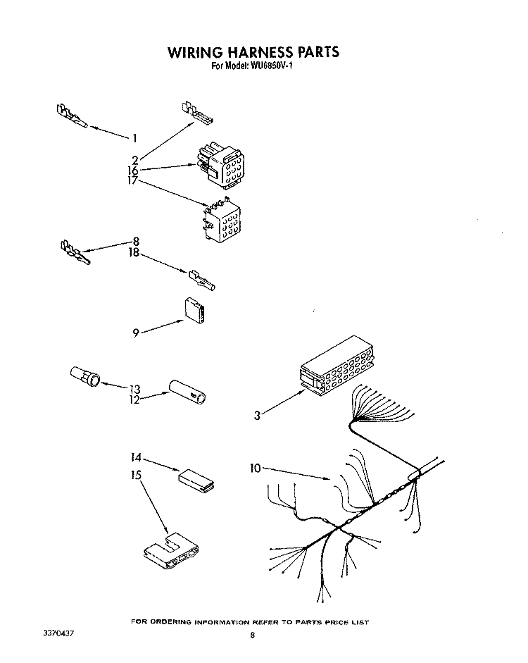 WIRING HARNESS Diagram and Parts List for WU6850V1  Roper Dishwasher