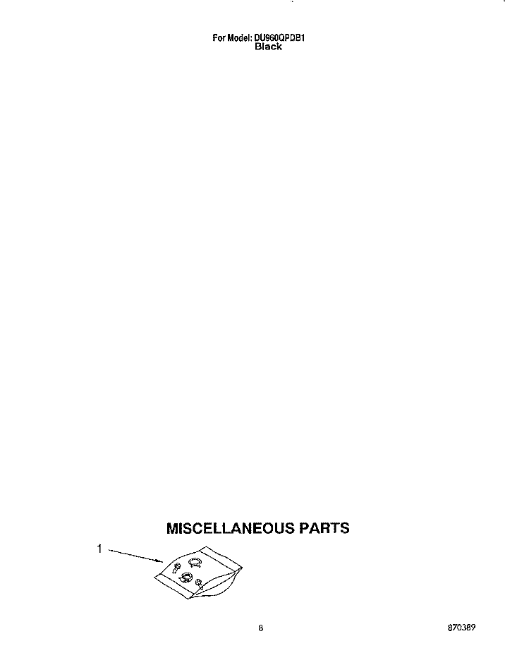 MISCELLANEOUS Diagram and Parts List for DU960QPDB1  Whirlpool Dishwasher