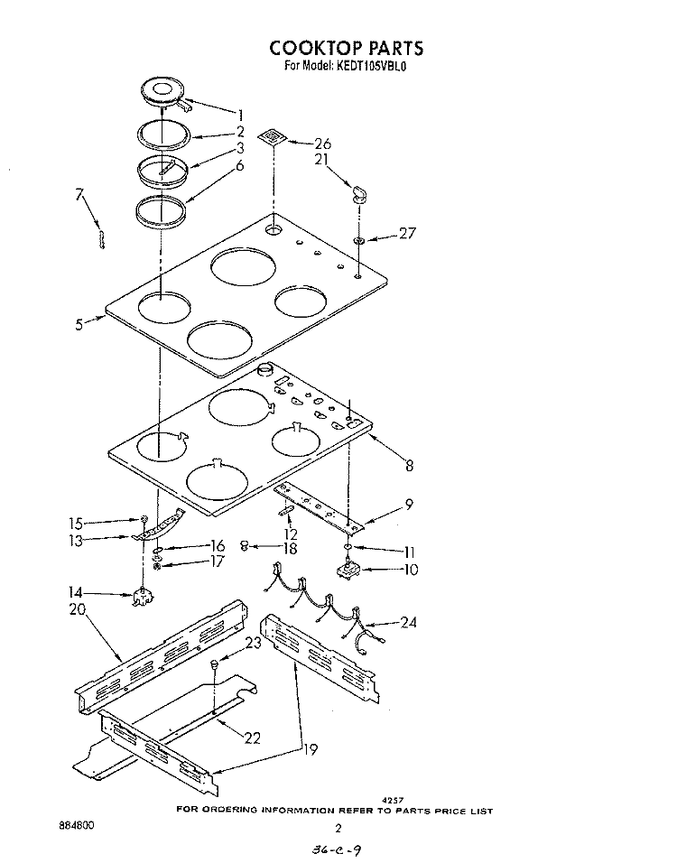 COOK TOP , LIT/OPTIONAL Diagram and Parts List for KEDT105VBL0  KitchenAid Range