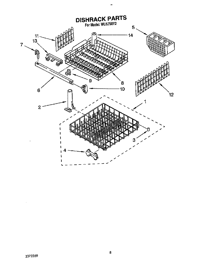 DISHRACK Diagram and Parts List for WU5750Y2  Roper Dishwasher