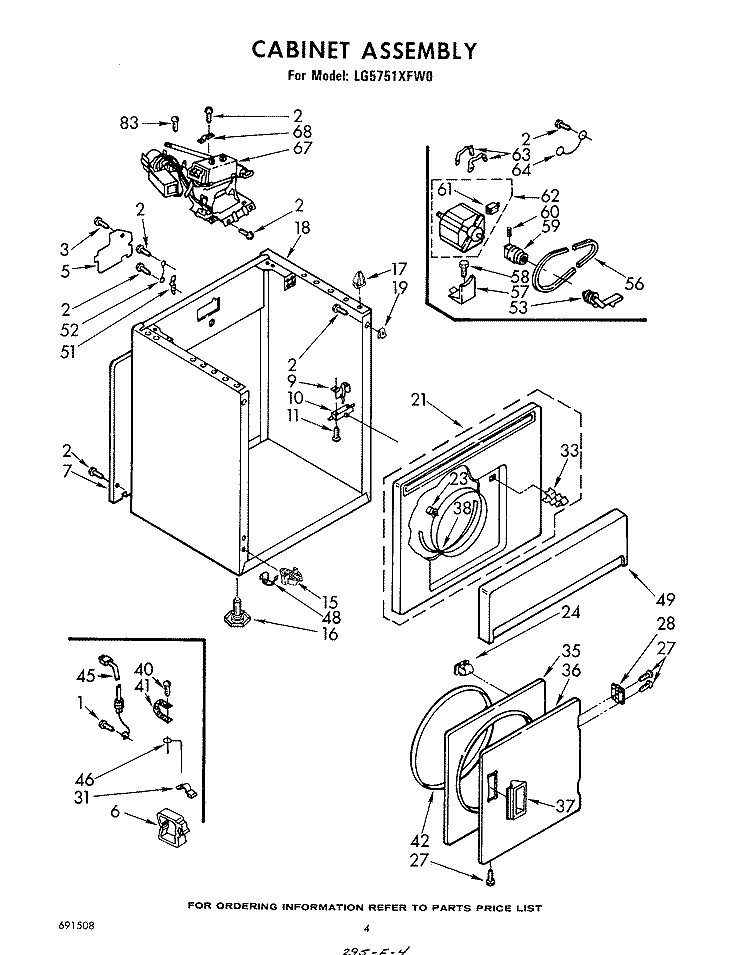 CABINET Diagram and Parts List for LG5751XFW0  Whirlpool Dryer