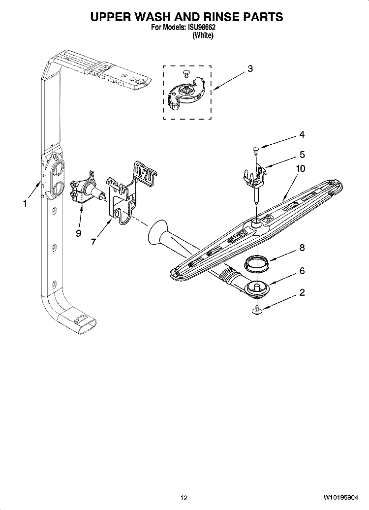 UPPER WASH AND RINSE PARTS Diagram and Parts List for ISU98662  Inglis Dishwasher