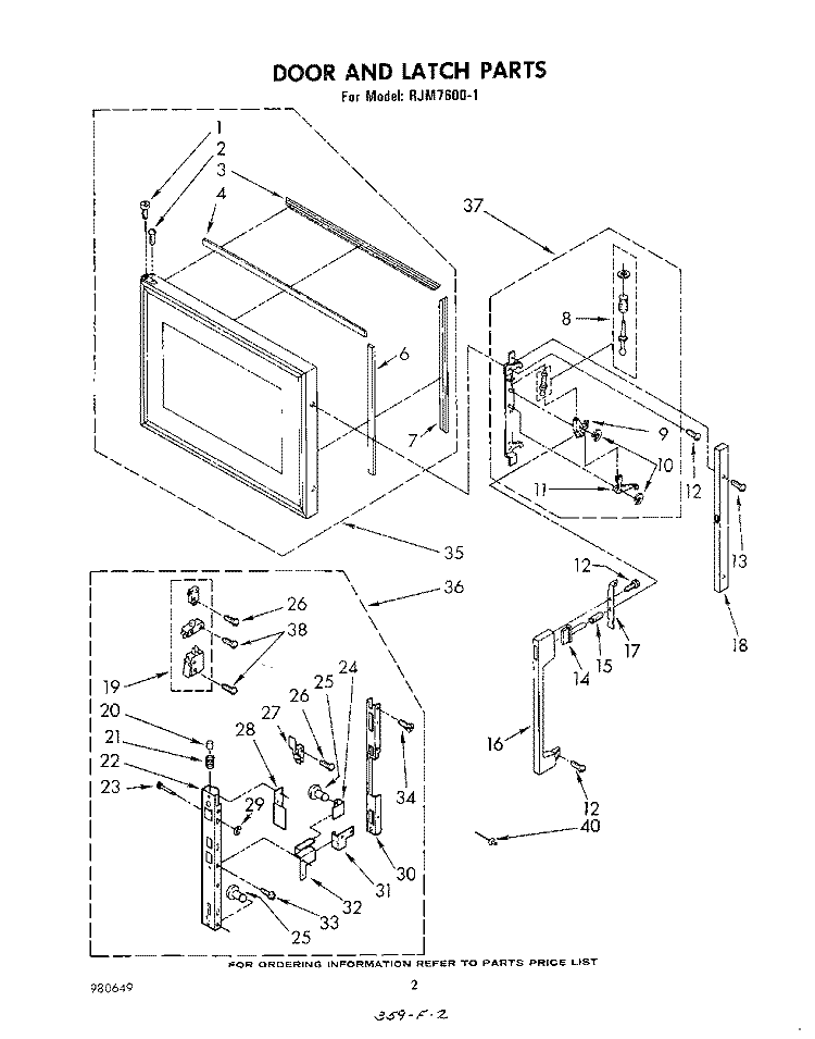 DOOR AND LATCH Diagram and Parts List for RJM76001  Whirlpool Microwave
