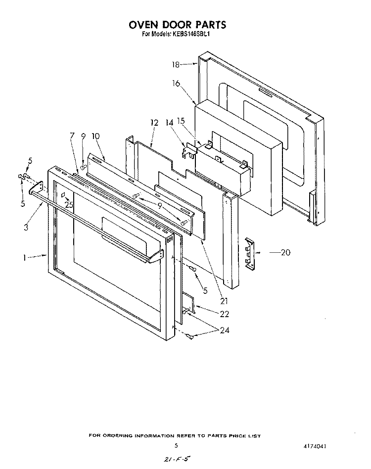 OVEN DOOR , LIT/OPTIONAL Diagram and Parts List for KEBS146SBL1  KitchenAid Wall Oven