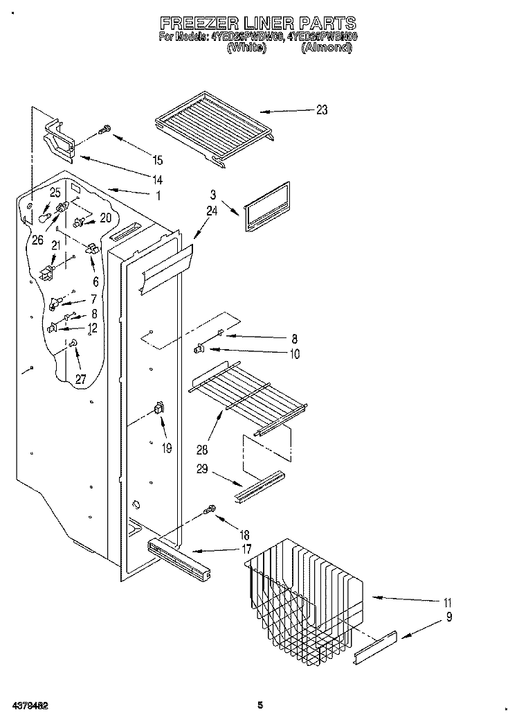 FREEZER LINER Diagram and Parts List for 4YED25PWBW00  Whirlpool Refrigerator