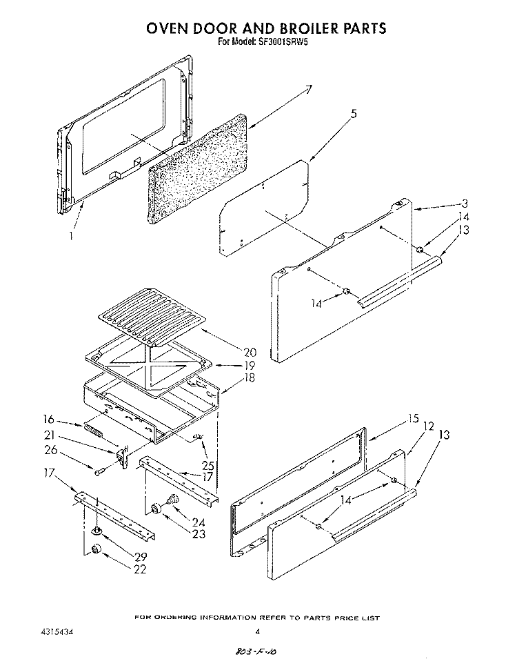 OVEN DOOR AND BROILER Diagram and Parts List for SF3001SRW5  Whirlpool Range