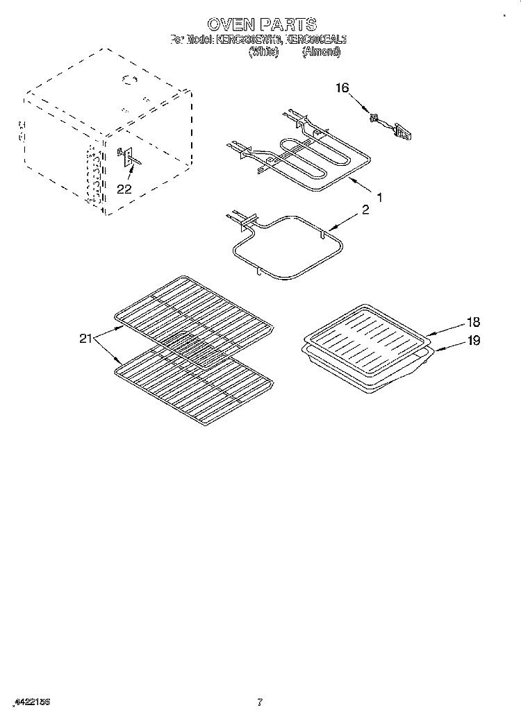 OVEN Diagram and Parts List for KERC500EWH3  KitchenAid Range
