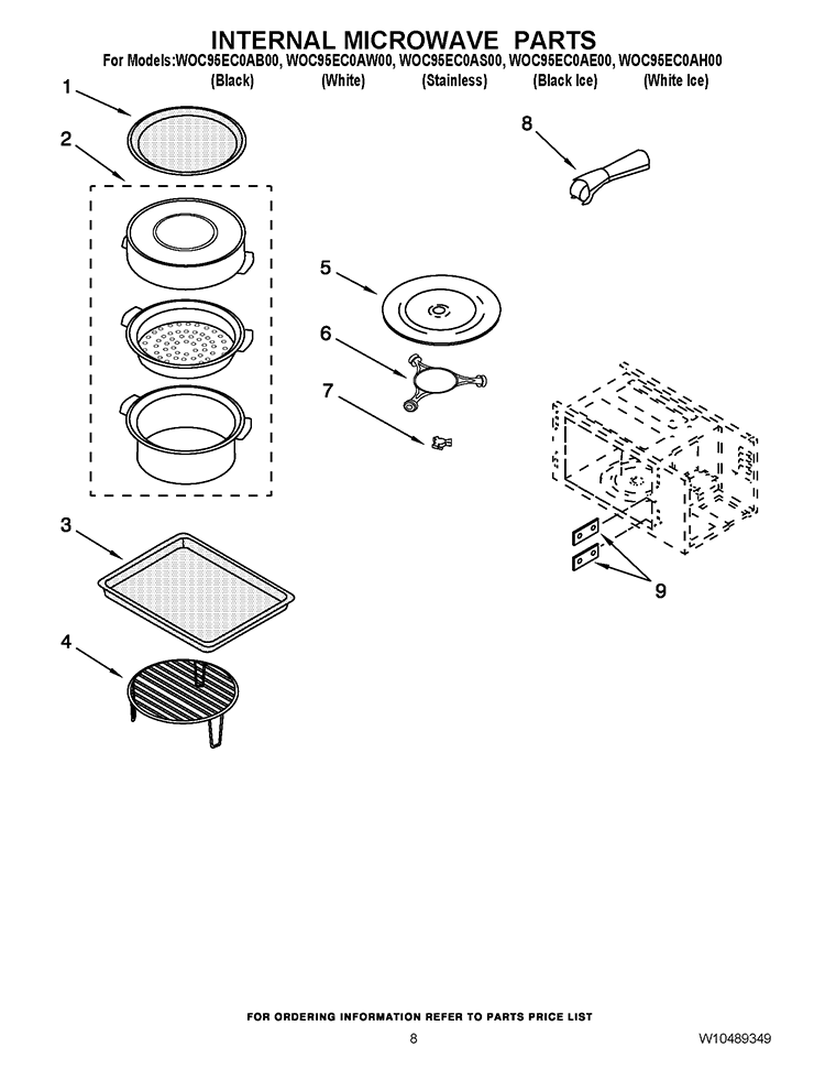 INTERNAL MICROWAVE PARTS Diagram and Parts List for WOC95EC0AH00  Whirlpool Microwave Oven Combo