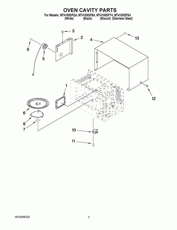OVEN CAVITY PARTS Diagram and Parts List for MT4155SPS4  Whirlpool Microwave