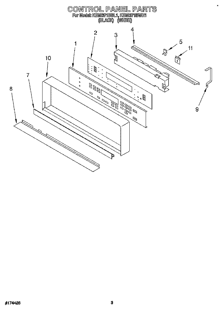 CONTROL PANEL, LITERATURE Diagram and Parts List for KEMI371BBL1  KitchenAid Wall Oven