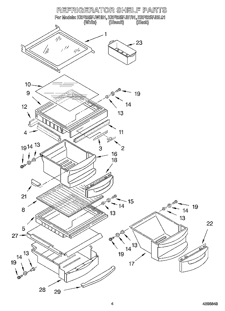 REFRIGERATOR SHELF Diagram and Parts List for KSFS25FJBT01  KitchenAid Refrigerator