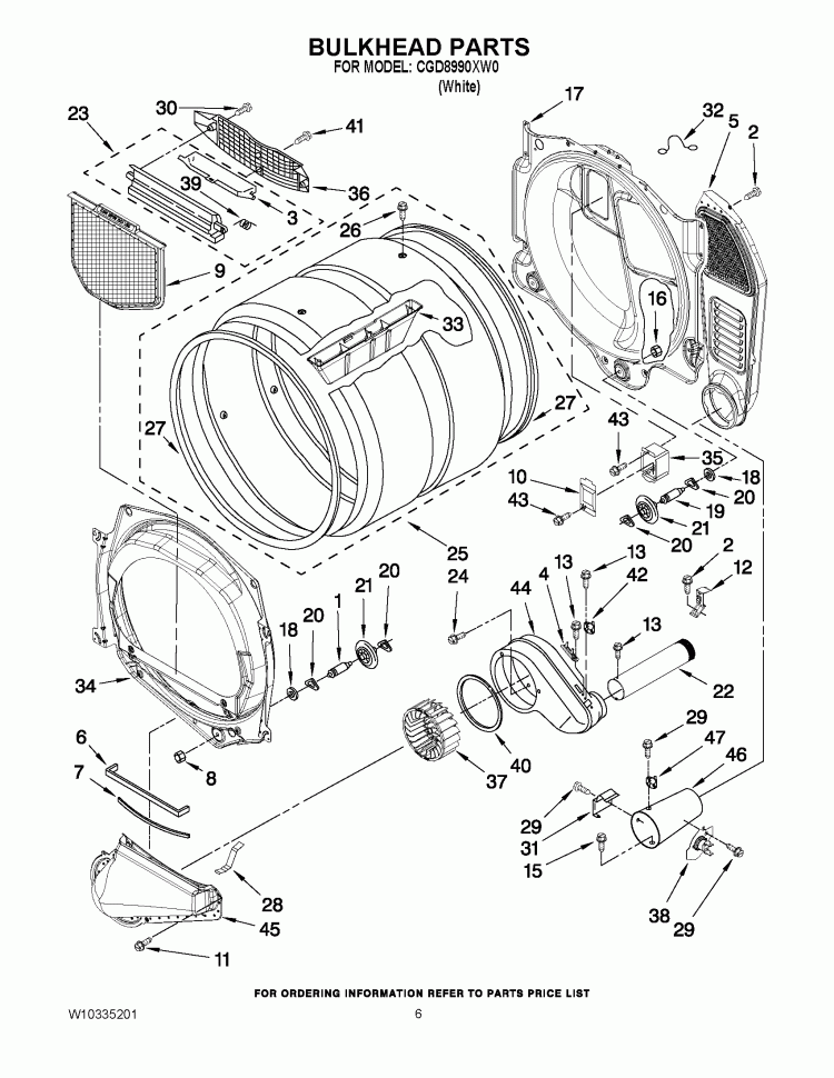 BULKHEAD PARTS Diagram and Parts List for CGD8990XW0  Whirlpool Dryer