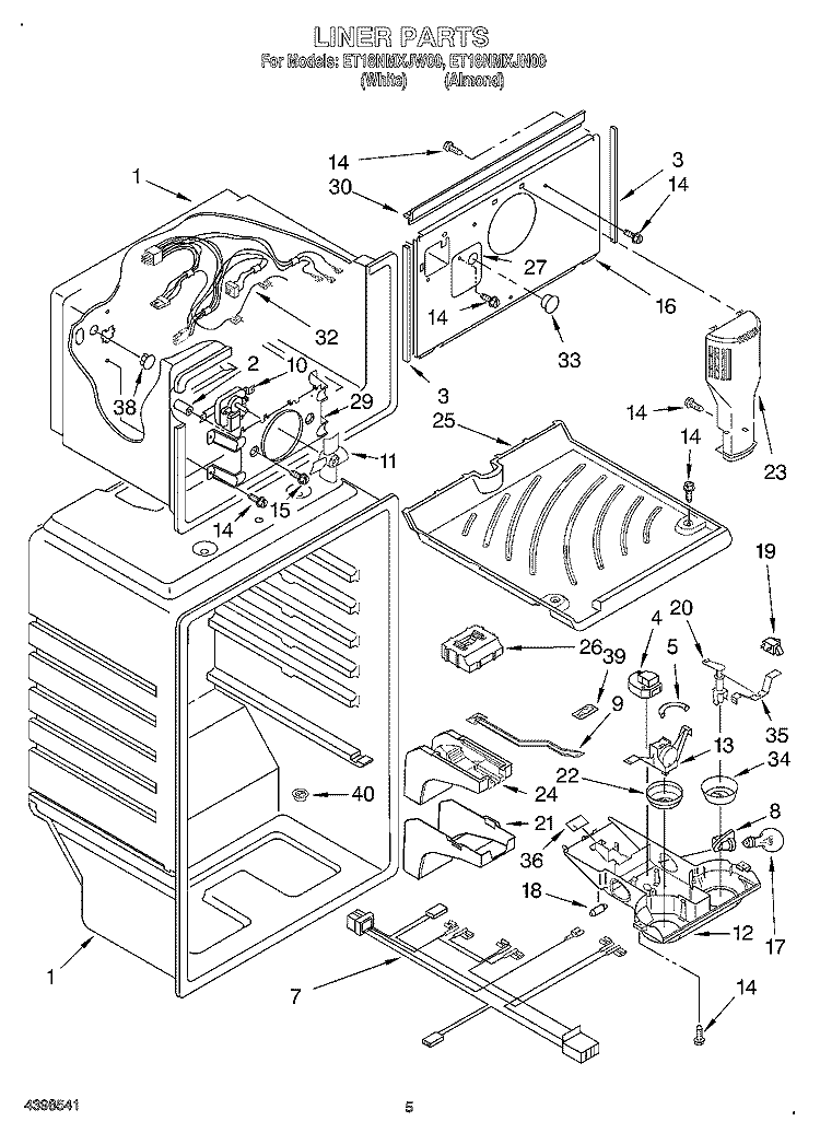 LINER Diagram and Parts List for ET18NMXJN00  Whirlpool Refrigerator