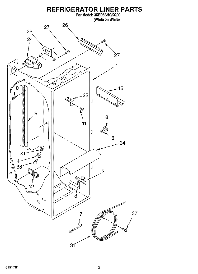REFRIGERATOR LINER Diagram and Parts List for 3XED5SHQKQ00  Whirlpool Refrigerator