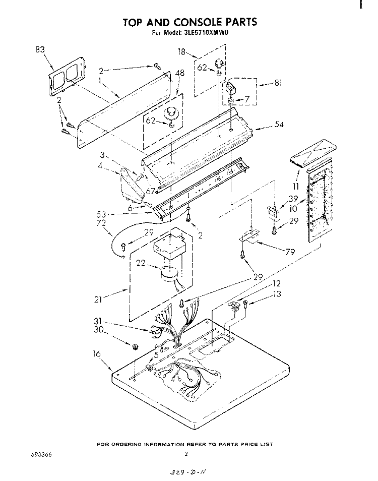 SECTION Diagram and Parts List for 3LE5710XMW0  Whirlpool Dryer