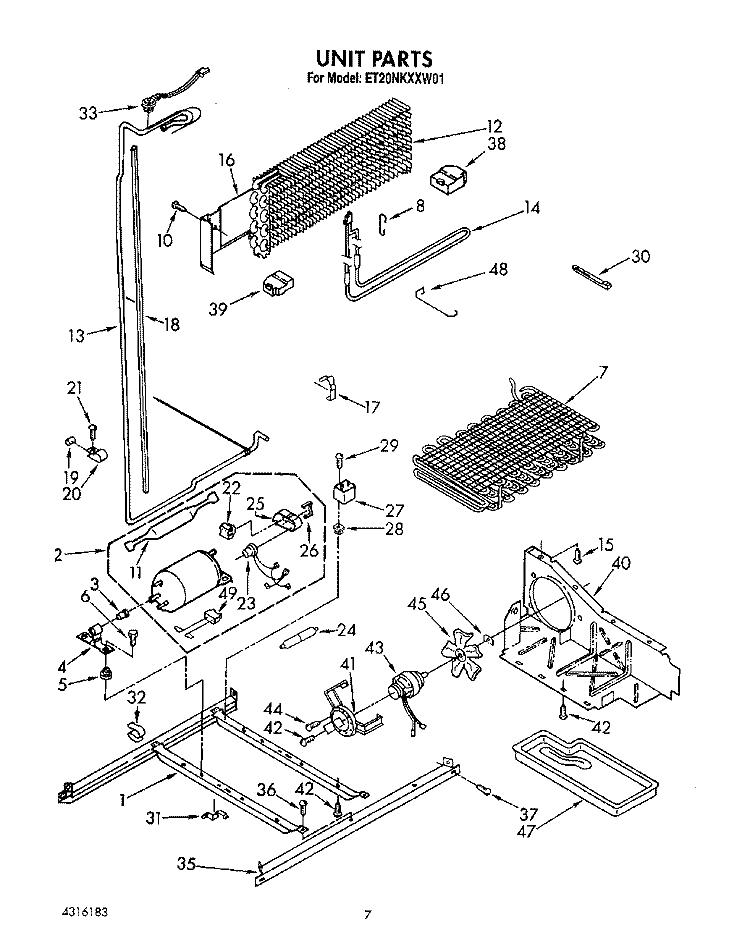 UNIT Diagram and Parts List for ET20NKXXF01  Whirlpool Refrigerator