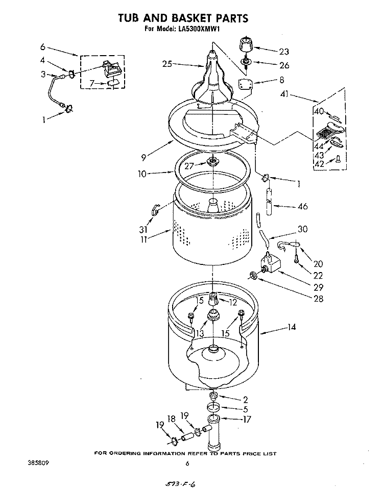 TUB AND BASKET Diagram and Parts List for LA5300XMW1  Whirlpool Washer
