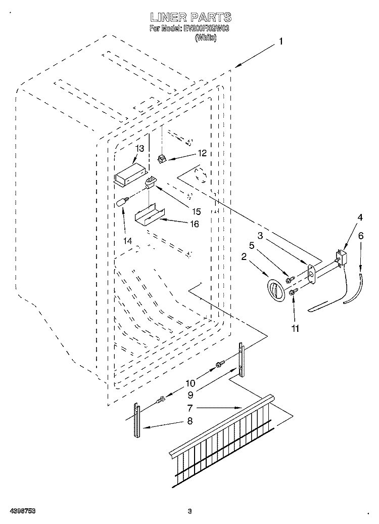 LINER Diagram and Parts List for EV200FXGW03  Whirlpool Freezer