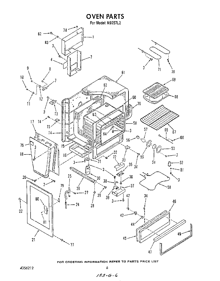OVEN Diagram and Parts List for N9257L2  Roper Range