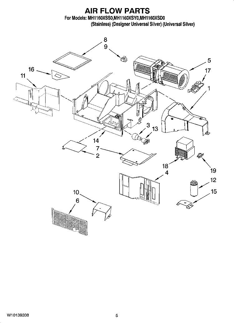 AIR FLOW PARTS Diagram and Parts List for MH1160XSD0  Whirlpool Microwave