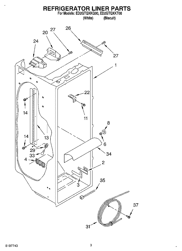 REFRIGERATOR LINER Diagram and Parts List for ED2GTQXKQ00  Whirlpool Refrigerator