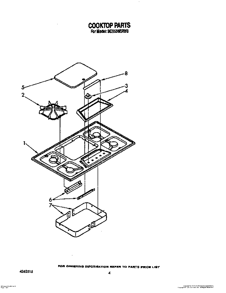 COOKTOP Diagram and Parts List for SC8536ERW3  Whirlpool Cooktop