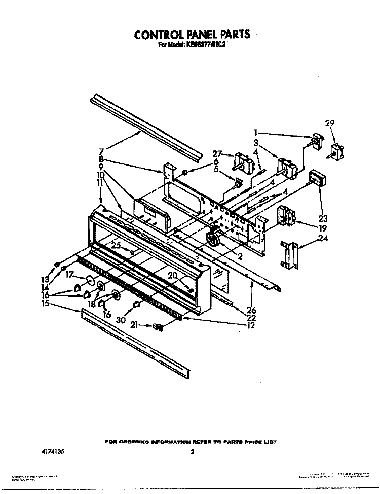 CONTROL PANEL Diagram and Parts List for KEBI271WBL3  KitchenAid Wall Oven