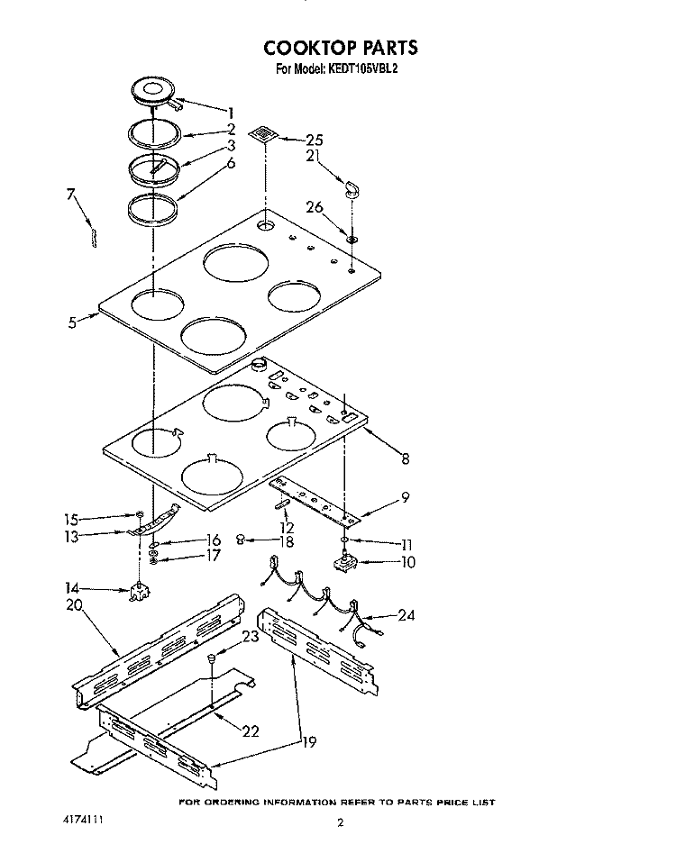 COOKTOP Diagram and Parts List for KEDT105VBL2  KitchenAid Range