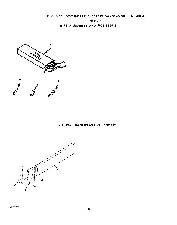 WIRE HARNESSES AND ROTISSERIE , BA Diagram and Parts List for N9457X0  Roper Range