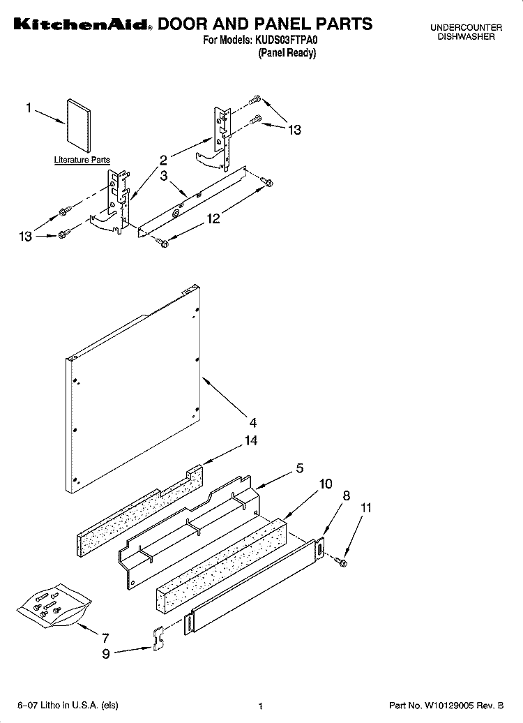DOOR AND PANEL PARTS Diagram and Parts List for KUDS03FTPA0  KitchenAid Dishwasher