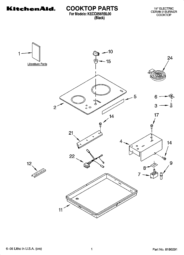 COOKTOP PARTS, MISCELLANEOUS PARTS Diagram and Parts List for KECC056RBL00  KitchenAid Cooktop