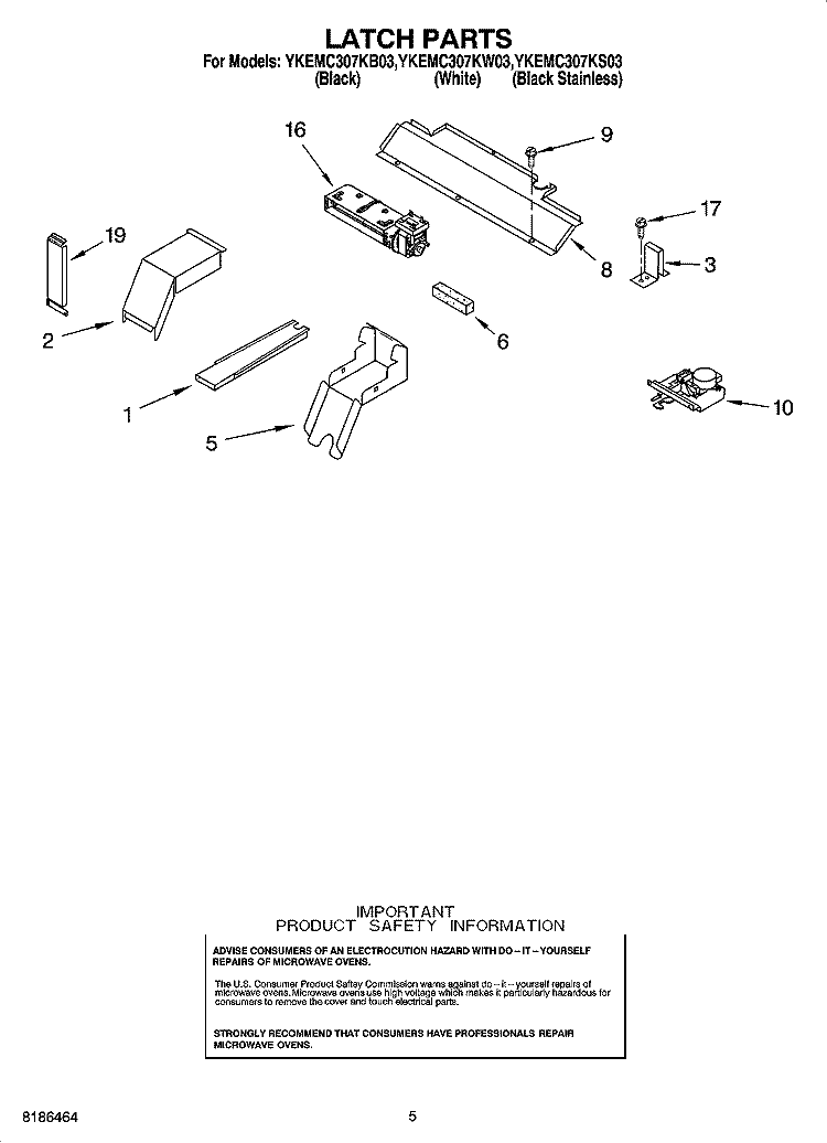 LATCH PARTS Diagram and Parts List for YKEMC307KS03  KitchenAid Microwave Oven Combo