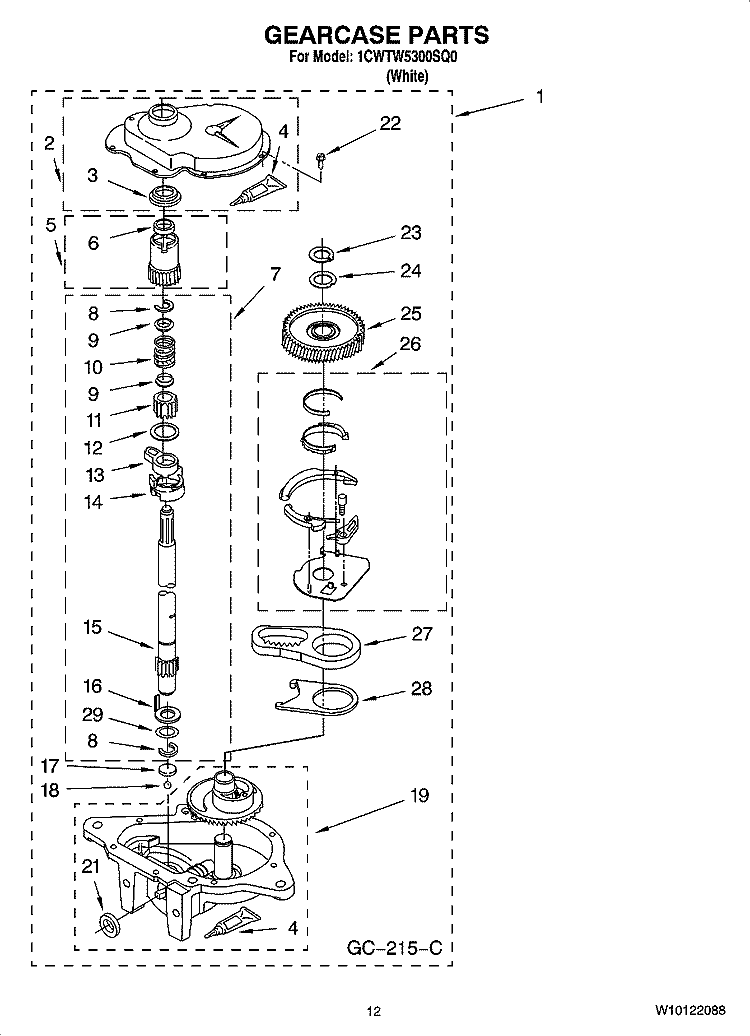GEARCASE PARTS, OPTIONAL PARTS (NOT INCLUDED) Diagram and Parts List for 1CWTW5300SQ0  Whirlpool Washer