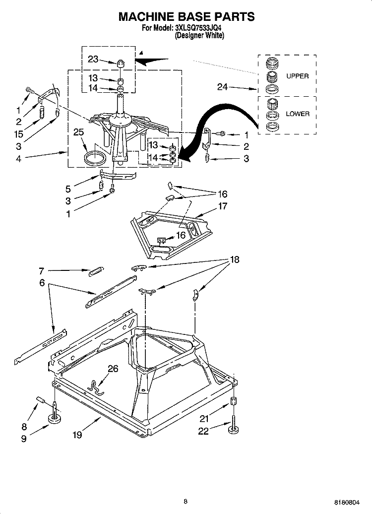 MACHINE BASE PARTS Diagram and Parts List for 3XLSQ7533JQ4  Whirlpool Washer