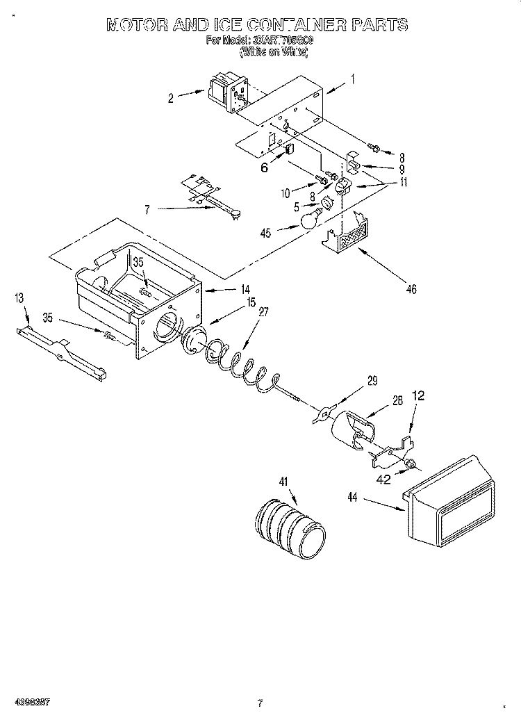 MOTOR AND ICE CONTAINER Diagram and Parts List for 3XART705G00  Whirlpool Refrigerator