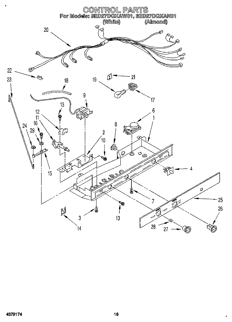 CONTROL Diagram and Parts List for 3ED27DQXAW01  Whirlpool Refrigerator