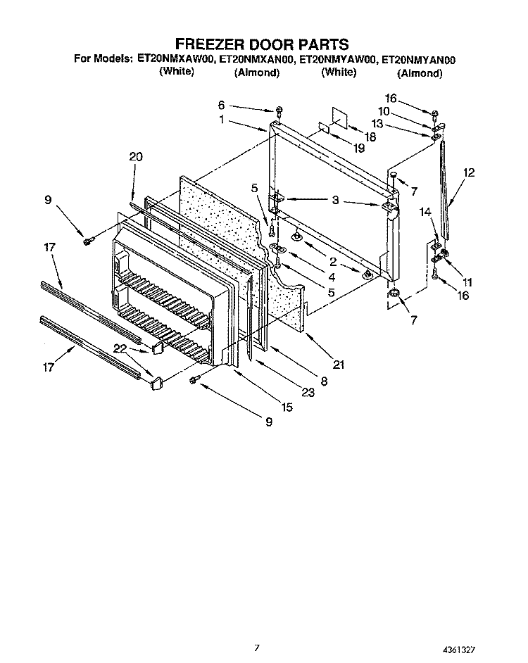 FREEZER DOOR Diagram and Parts List for ET20NMYAN00  Whirlpool Refrigerator