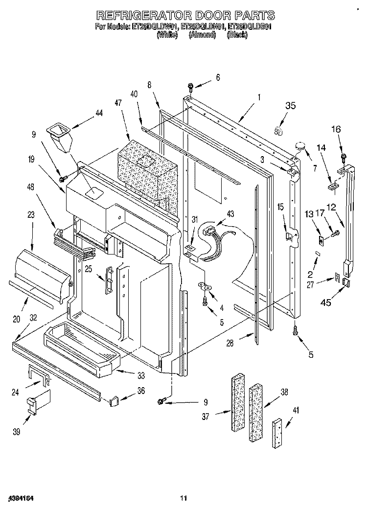 REFRIGERATOR DOOR Diagram and Parts List for ET25DQLDN01  Whirlpool Refrigerator