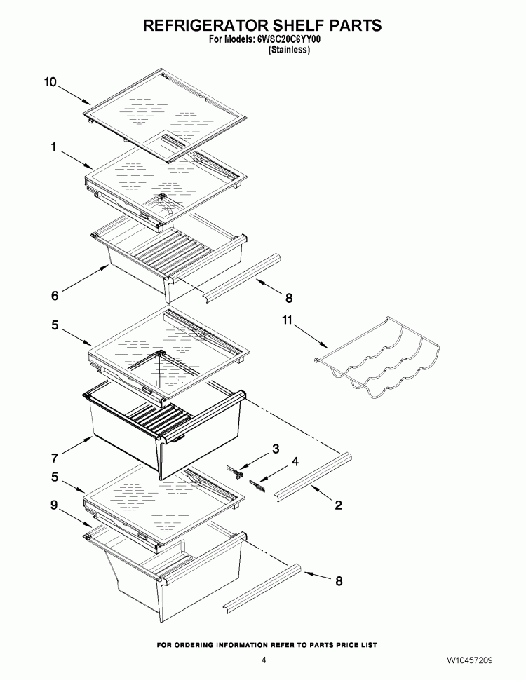 REFRIGERATOR SHELF PARTS Diagram and Parts List for 6WSC20C6YY00  Whirlpool Refrigerator