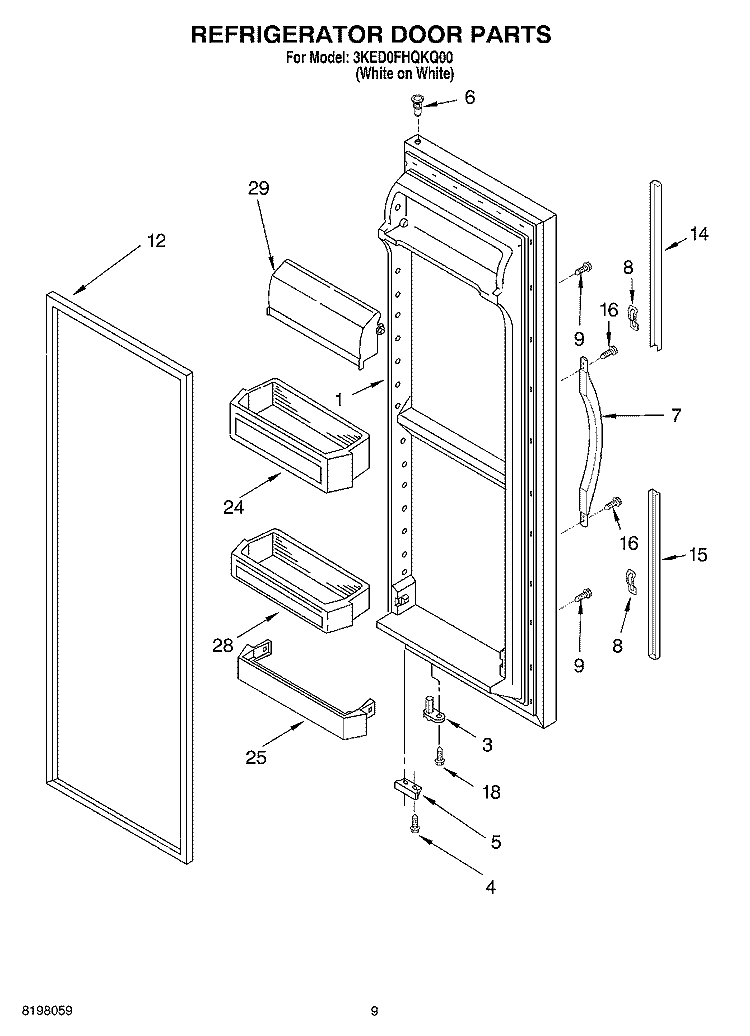 REFRIGERATOR DOOR Diagram and Parts List for 3KED0FHQKQ00  KitchenAid Refrigerator